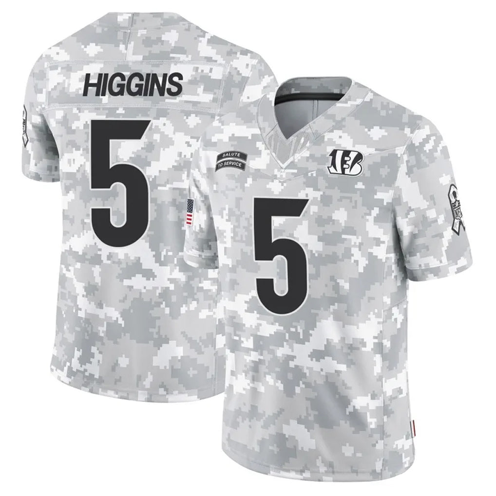 Silnrao C.Bengals #5 Tee Higgins Player Arctic Camo Salute to Service Limited Stitched Jerseys