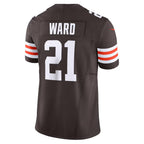 Silnrao C.Browns #21 Denzel Ward Brown Vapor F.U.S.E. Limited Stitched Jerseys