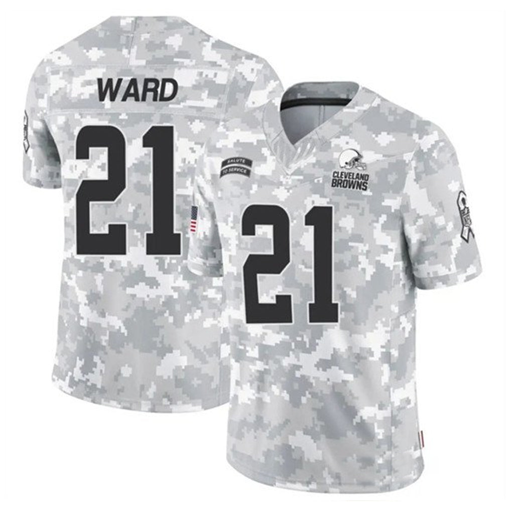 Silnrao C.Browns #21 Denzel Ward Player Arctic Camo Salute to Service Limited Football Jerseys