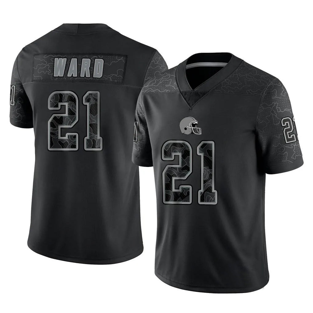 Silnrao C.Browns #21 Denzel Ward Player Black RFLCTV Limited Football Jerseys
