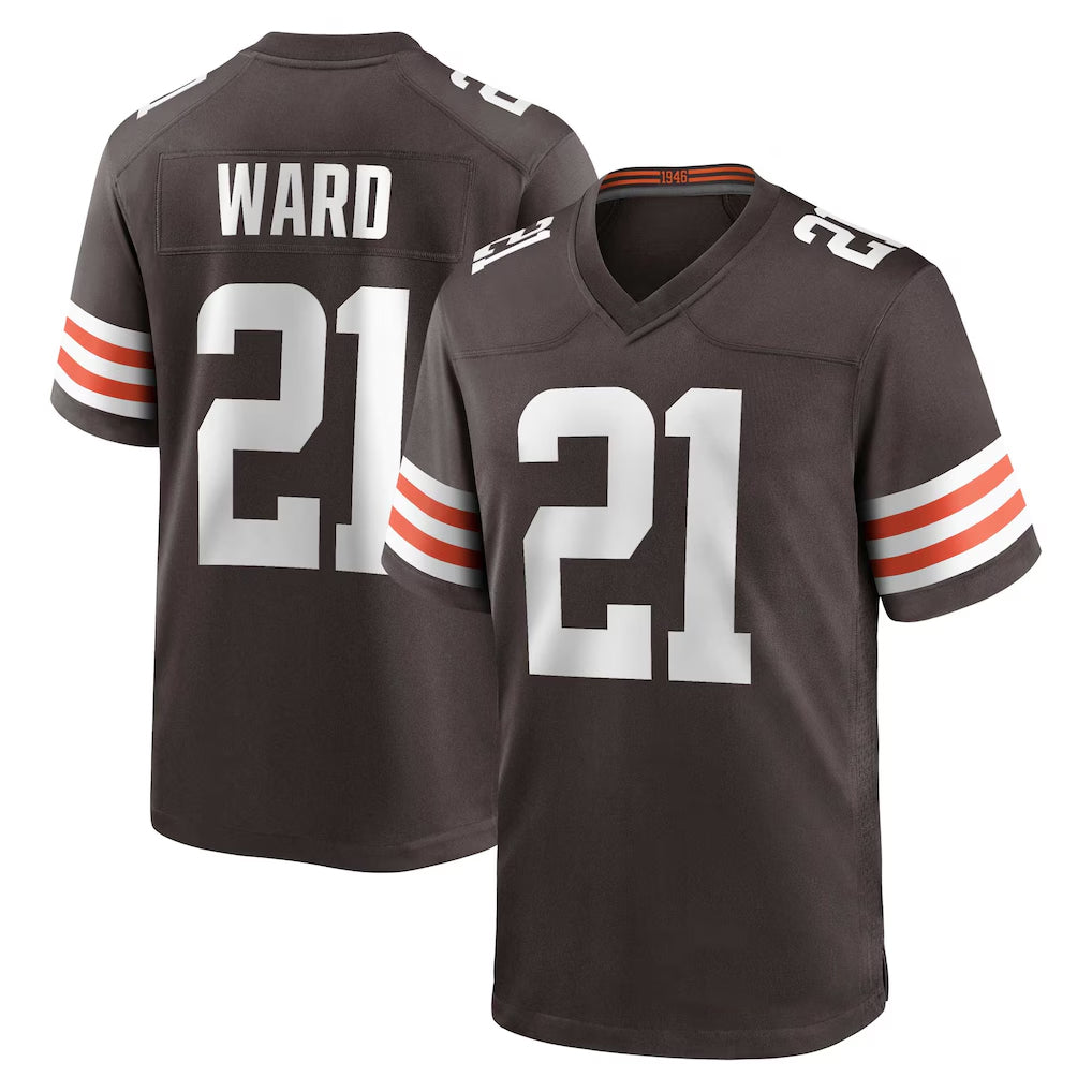 Silnrao C.Browns #21 Denzel Ward Player Brown Home Game Football Jerseys