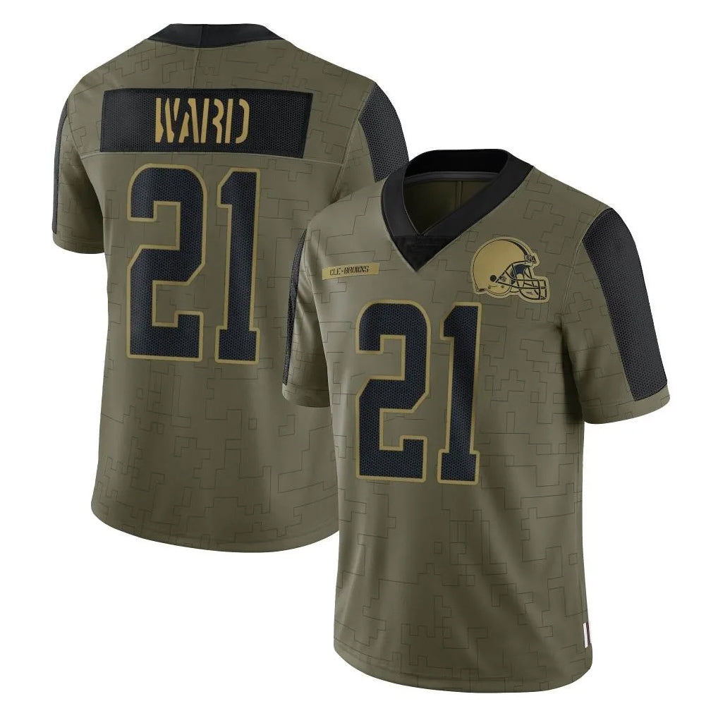 Silnrao C.Browns #21 Denzel Ward Player Salute To Service Limited Olive Football Jerseys