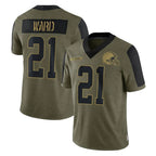 Silnrao C.Browns #21 Denzel Ward Player Salute To Service Limited Olive Football Jerseys