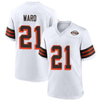 Silnrao C.Browns #21 Denzel Ward Player White 1946 Collection Alternate Football Jerseys