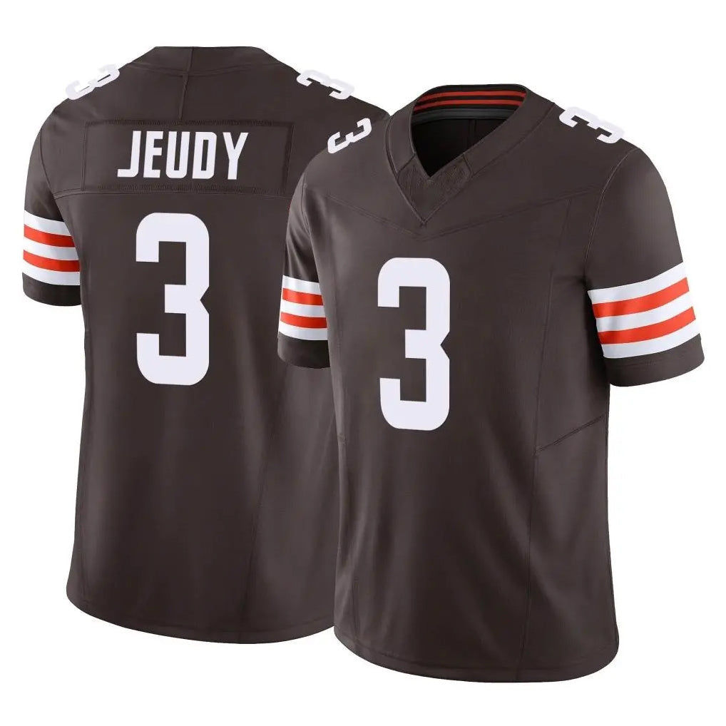 SilnraoC.Browns #3 Jerry Jeudy Player Brown Vapor F.U.S.E. Limited Stitched Jerseys