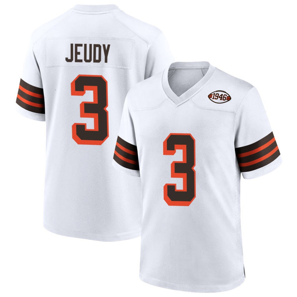 SilnraoC.Browns #3 Jerry Jeudy Player White Alternate Home Game Stitched Jerseys