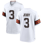 SilnraoC.Browns #3 Jerry Jeudy Player White Home Game Stitched Jerseys