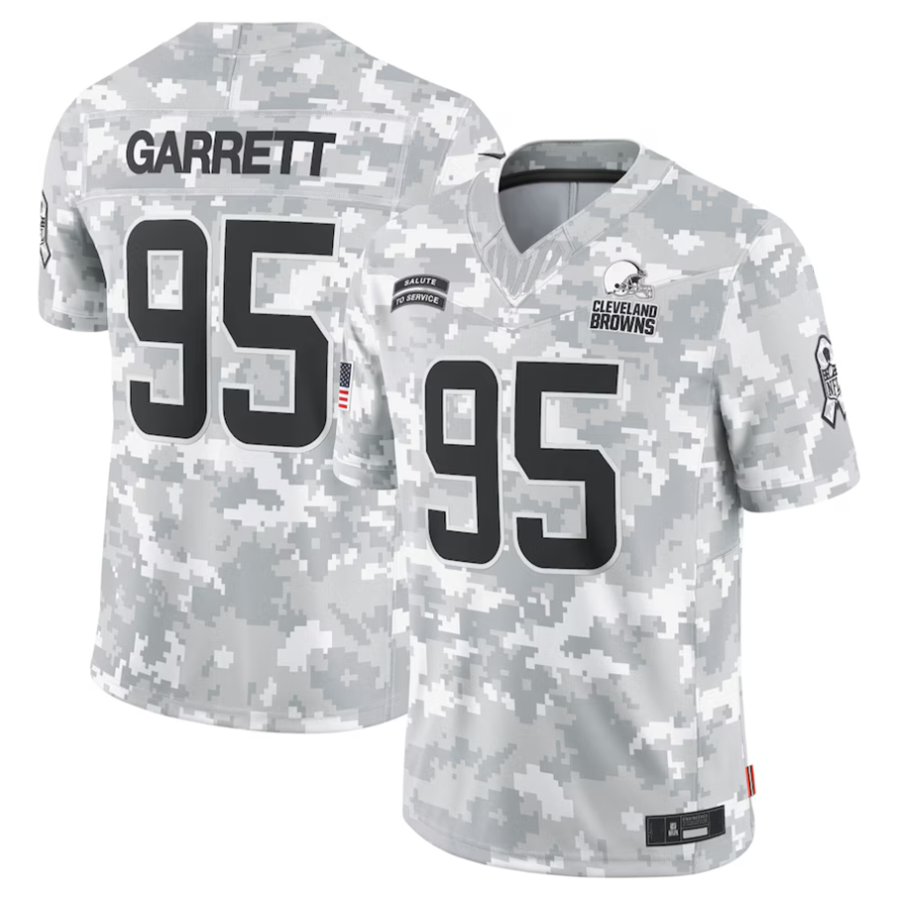SilnraoC.Browns #95 Myles Garrett Player Arctic Camo Salute to Service Limited Stitched Jerseys