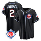 Silnrao C.Cubs #2 Nico Hoerner Player Black Fashion Out 150th Anniversary Game Stitched Jerseys