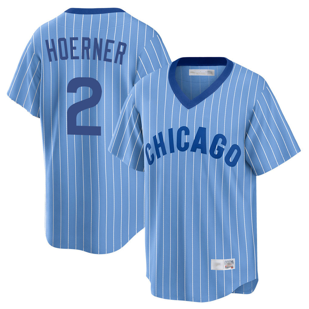 Silnrao C.Cubs #2 Nico Hoerner Player Blue T-shirt Cooperstown Collection Limited Stitched Jerseys