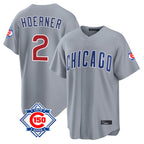 Silnrao C.Cubs #2 Nico Hoerner Player Gray 150th Anniversary Home Game Stitched Jerseys