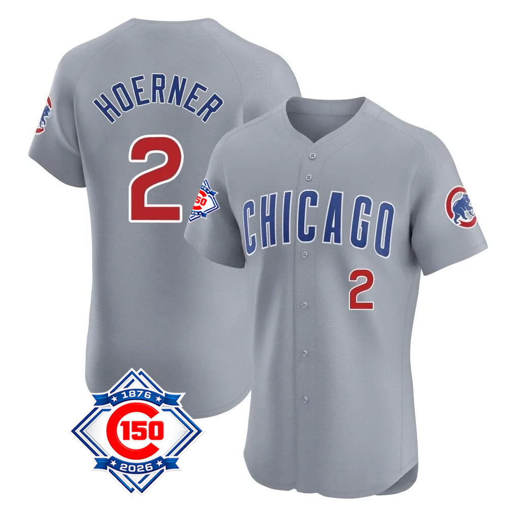 Silnrao C.Cubs #2 Nico Hoerner Player Gray Road 150th Anniversary Limited Elite Home Stitched Jerseys