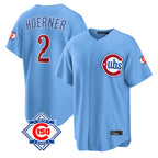 Silnrao C.Cubs #2 Nico Hoerner Player Light Blue 150th Anniversary Home Game Stitched Jerseys