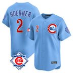 Silnrao C.Cubs #2 Nico Hoerner Player Light Blue 150th Anniversary Limited Home Stitched Jerseys
