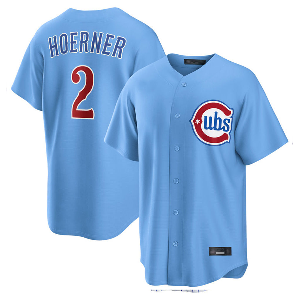 Silnrao C.Cubs #2 Nico Hoerner Player Light Blue Home Game Stitched Jerseys