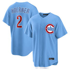 Silnrao C.Cubs #2 Nico Hoerner Player Light Blue Home Game Stitched Jerseys