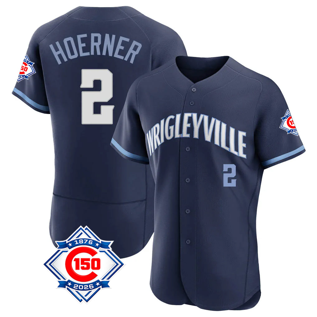 Silnrao C.Cubs #2 Nico Hoerner Player Navy City Connect 150th Anniversary Limited Elite Home Stitched Jerseys
