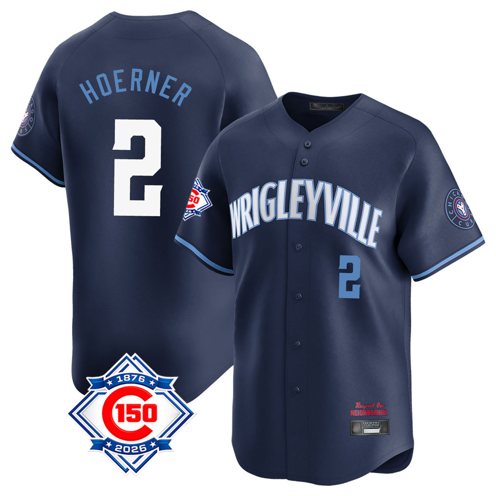 Silnrao C.Cubs #2 Nico Hoerner Player Navy City Connect 150th Anniversary Limited Home Stitched Jerseys