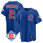Silnrao C.Cubs #2 Nico Hoerner Player Royal 150th Anniversary Home Game Stitched Jerseys