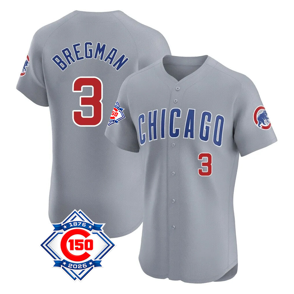 Silnrao C.Cubs #3 Alex Bregman Player Gray Road 150th Anniversary Limited Elite Home Stitched Jerseys