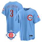Silnrao C.Cubs #3 Alex Bregman Player Light Blue 150th Anniversary Home Game Stitched Jerseys