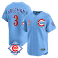 Silnrao C.Cubs #3 Alex Bregman Player Light Blue 150th Anniversary Limited Home Stitched Jerseys