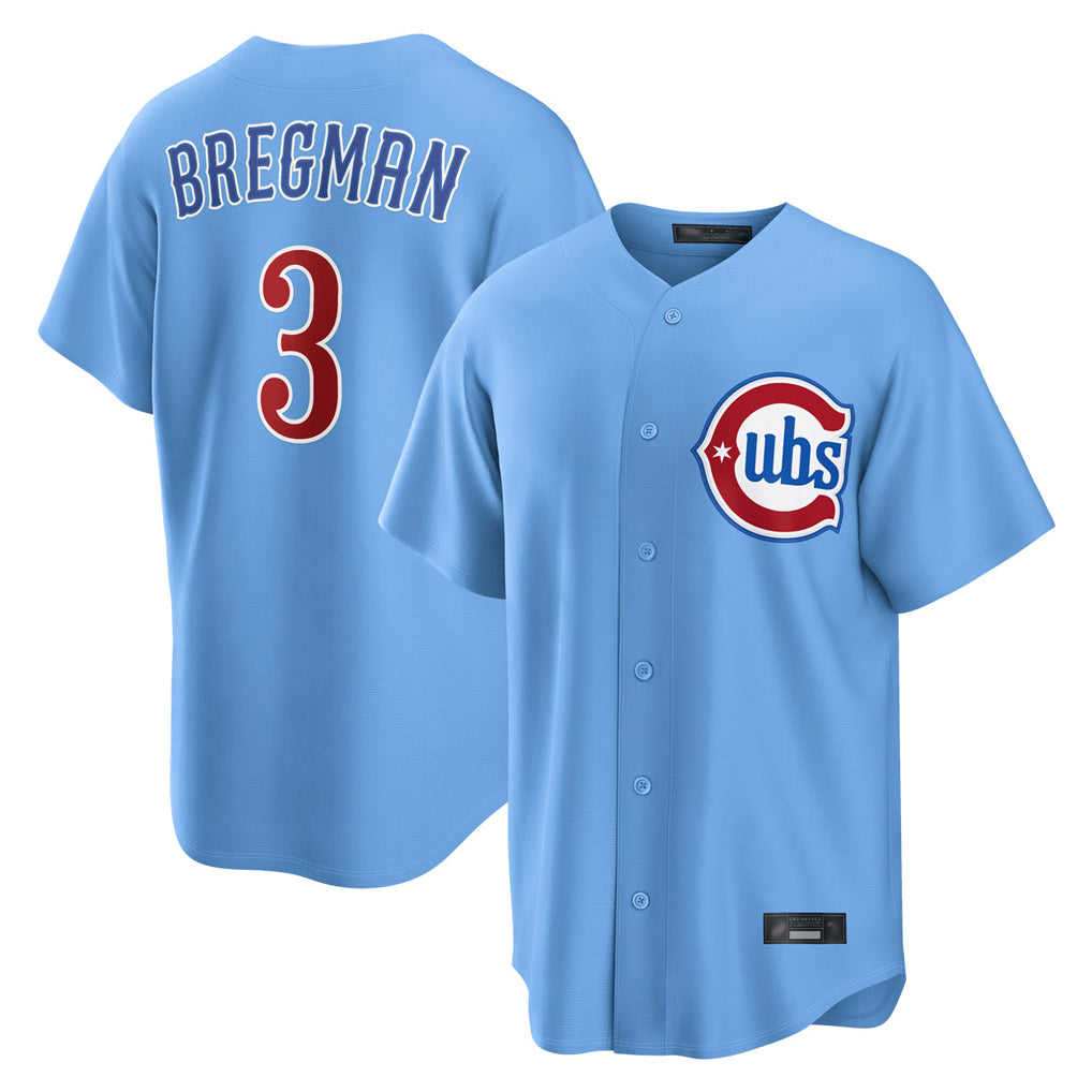 Silnrao C.Cubs #3 Alex Bregman Player Light Blue Home Game Stitched Jerseys