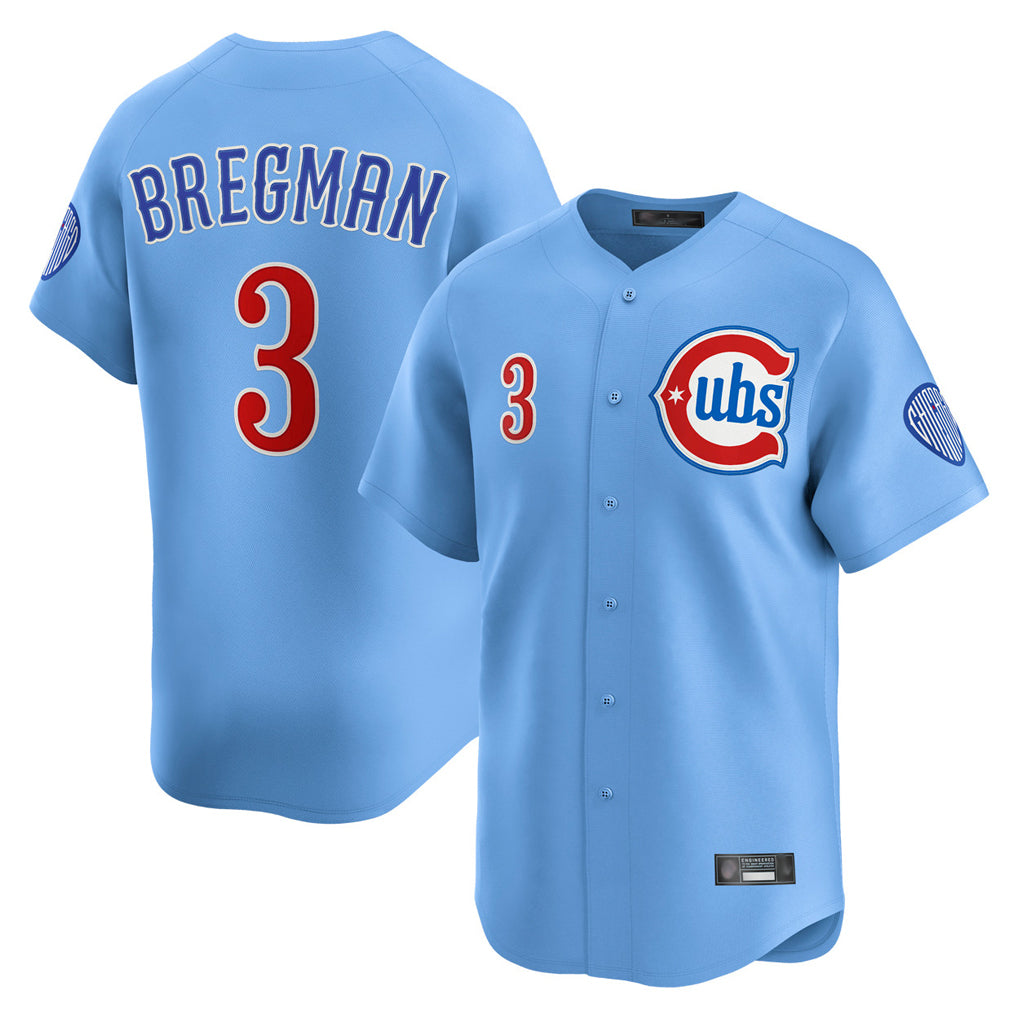 Silnrao C.Cubs #3 Alex Bregman Player Light Blue Limited Home Stitched Jerseys