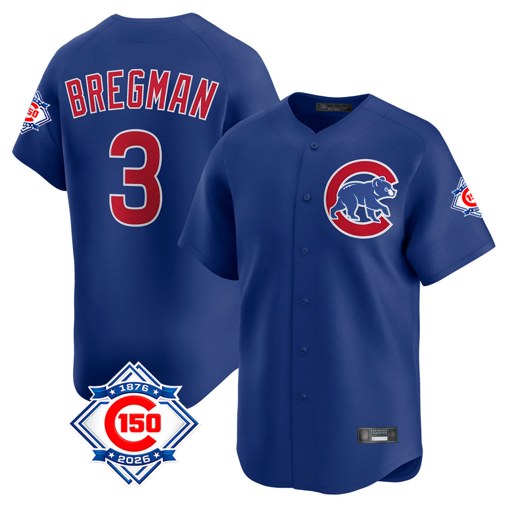 Silnrao C.Cubs #3 Alex Bregman Player Royal 150th Anniversary Limited Home Stitched Jerseys