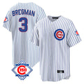 Silnrao C.Cubs #3 Alex Bregman Player White 150th Anniversary Home Game Stitched Jerseys