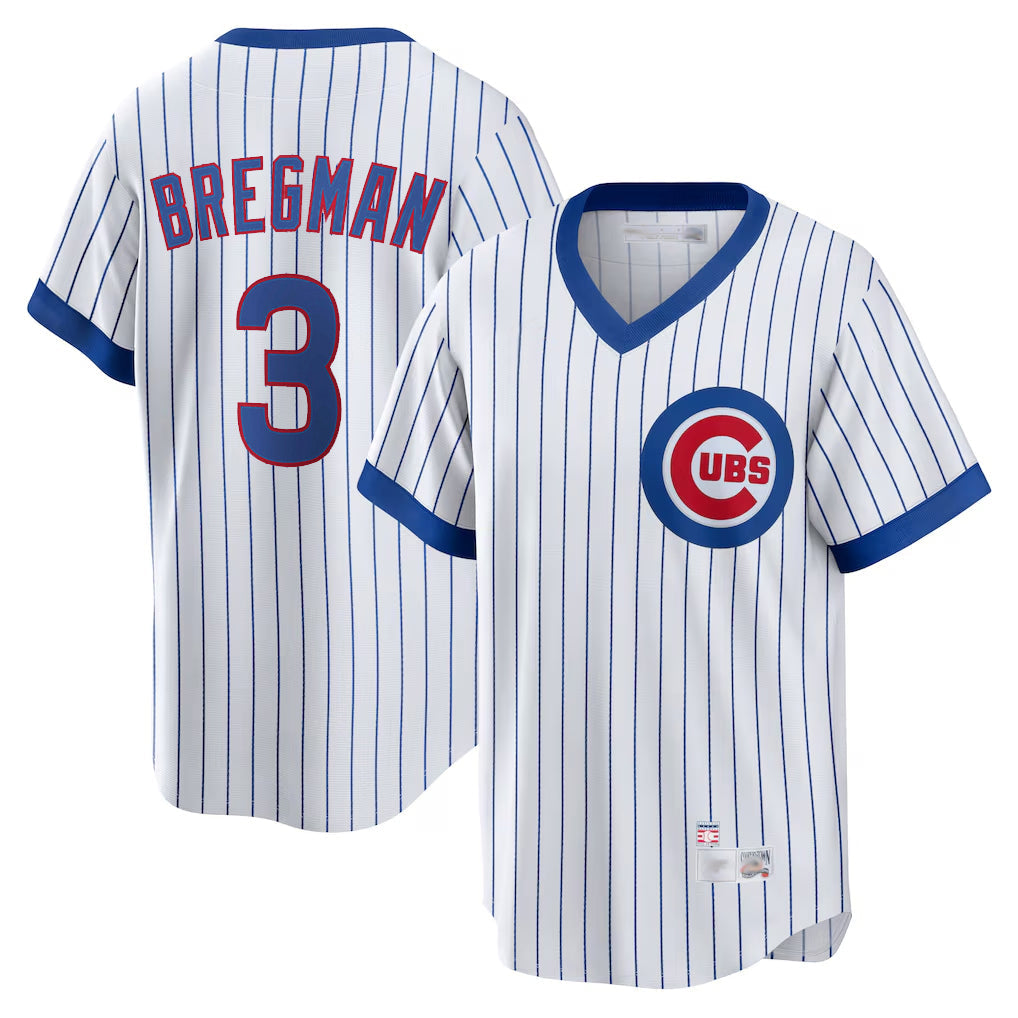 Silnrao C.Cubs #3 Alex Bregman Player White T-shirt Cooperstown Collection Limited Stitched Jerseys