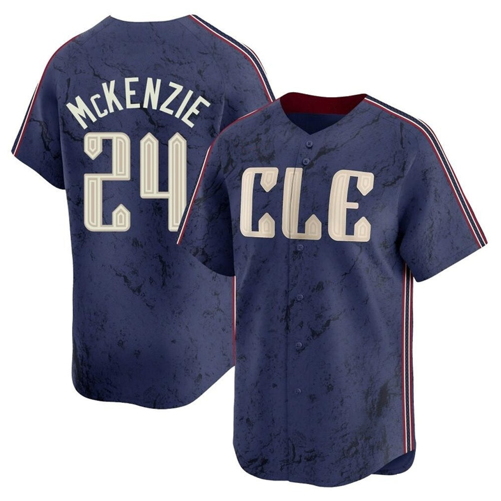 Silnrao C.Guardians #24 Triston McKenzie Player Navy City Connect Limited Home Stitched Jerseys