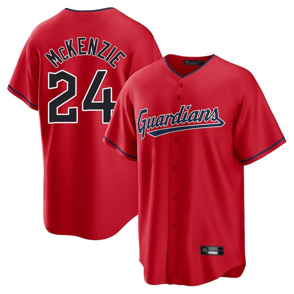 Silnrao C.Guardians #24 Triston McKenzie Player Red Home Game Stitched Jerseys