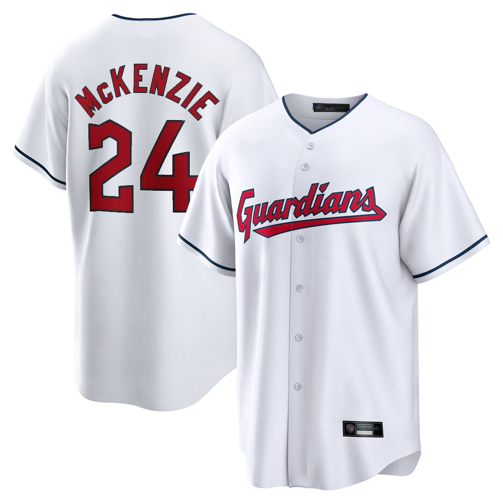 Silnrao C.Guardians #24 Triston McKenzie Player White Home Game Stitched Jerseys