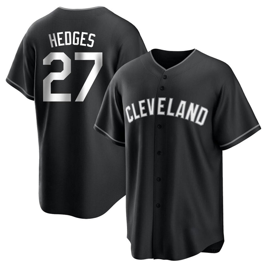 Silnrao C.Guardians #27 Austin Hedges Player Black Home Game Stitched Jerseys