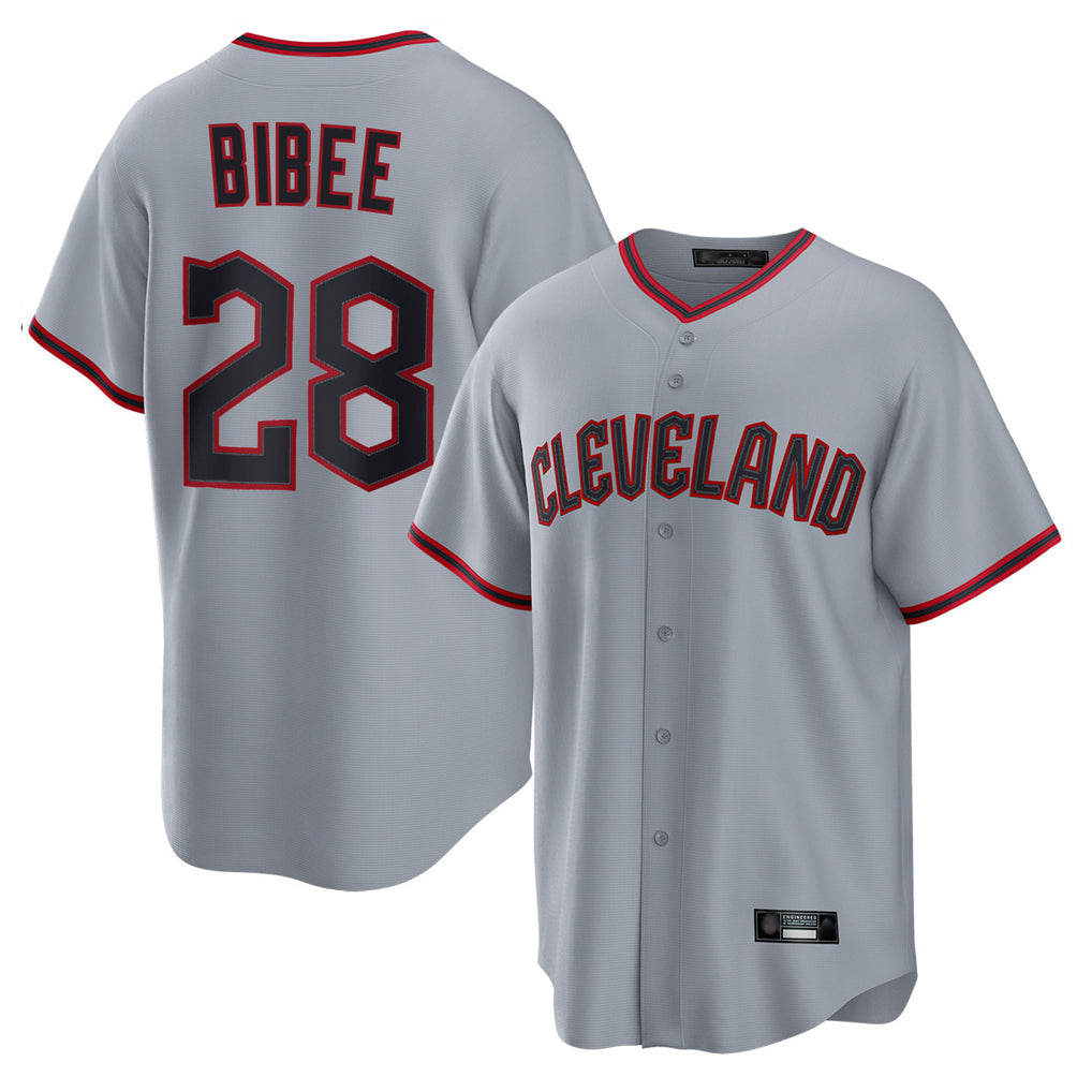 Silnrao C.Guardians #28 Tanner Bibee Player Gray Home Game Stitched Jerseys