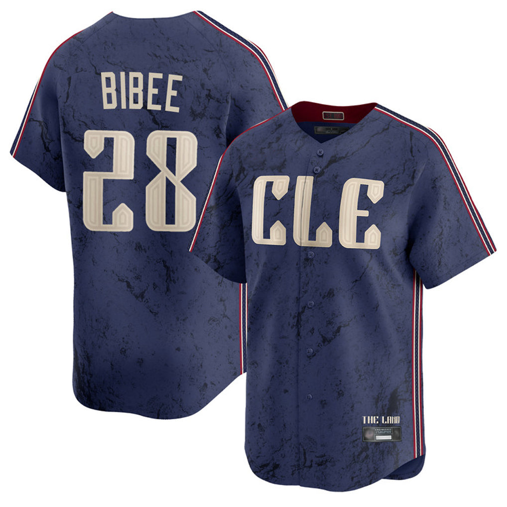 Silnrao C.Guardians #28 Tanner Bibee Player Navy City Connect Limited Home Stitched Jerseys