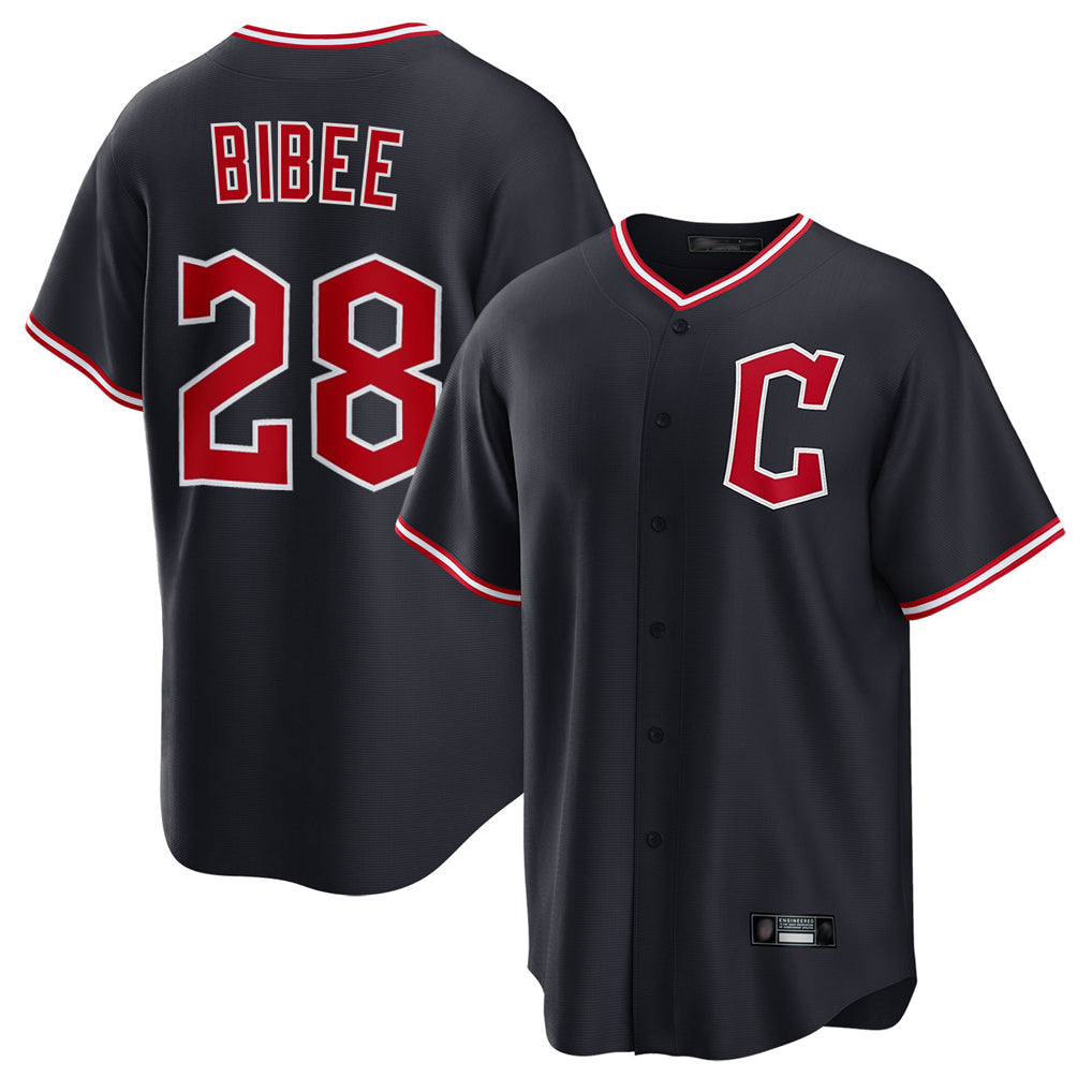 Silnrao C.Guardians #28 Tanner Bibee Player Navy Home Game Stitched Jerseys