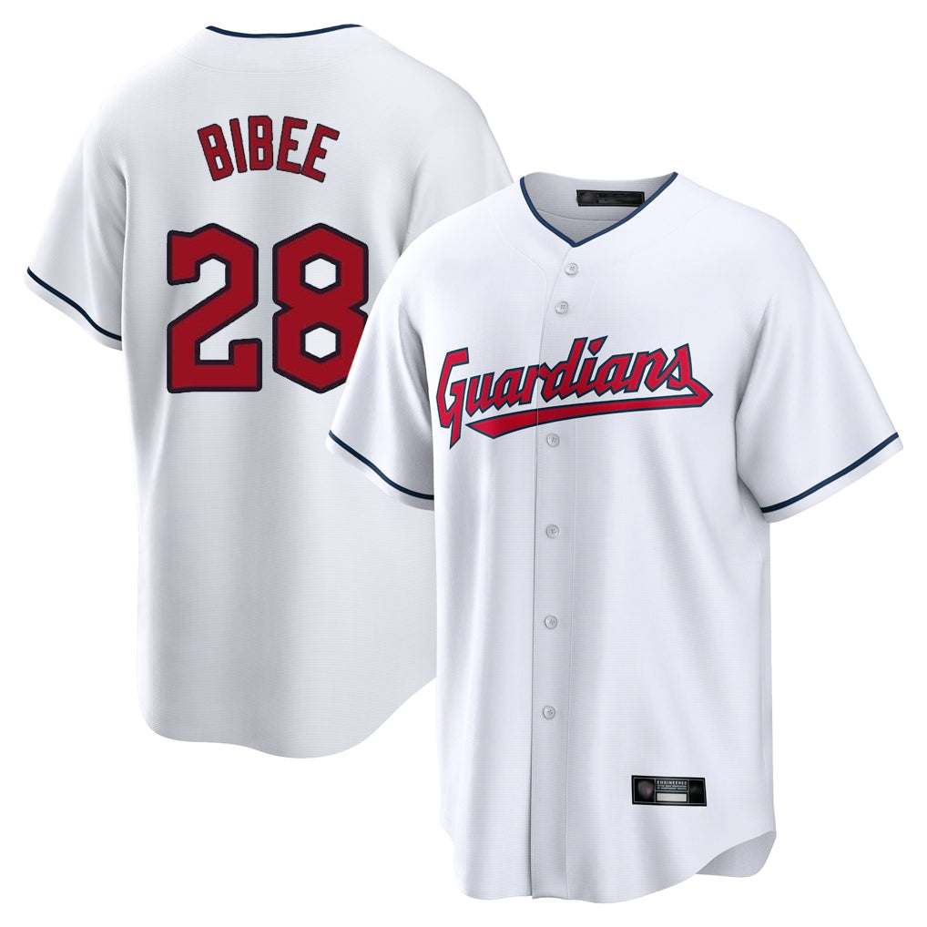 Silnrao C.Guardians #28 Tanner Bibee Player White Home Game Stitched Jerseys
