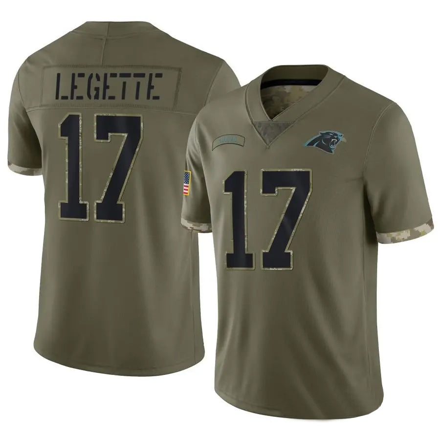 Silnrao C.Panthers #17 Xavier Legette Player Salute To Service Olive Stitched Jerseys