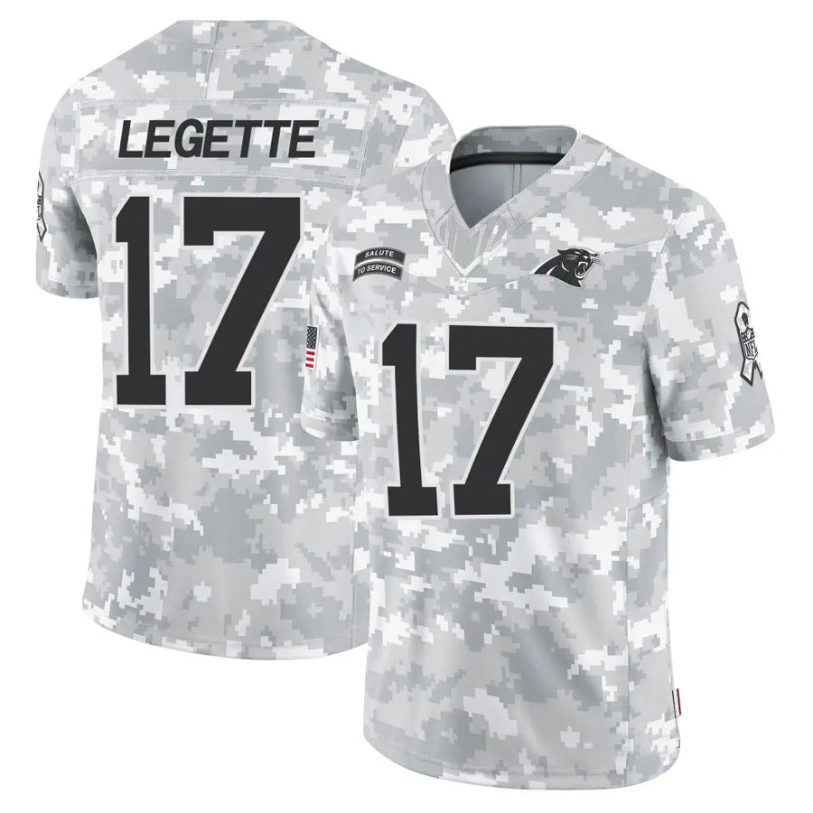 Silnrao C.Panthers #17 Xavier Legette Player Salute to Service Limited Arctic Camo Stitched Jerseys