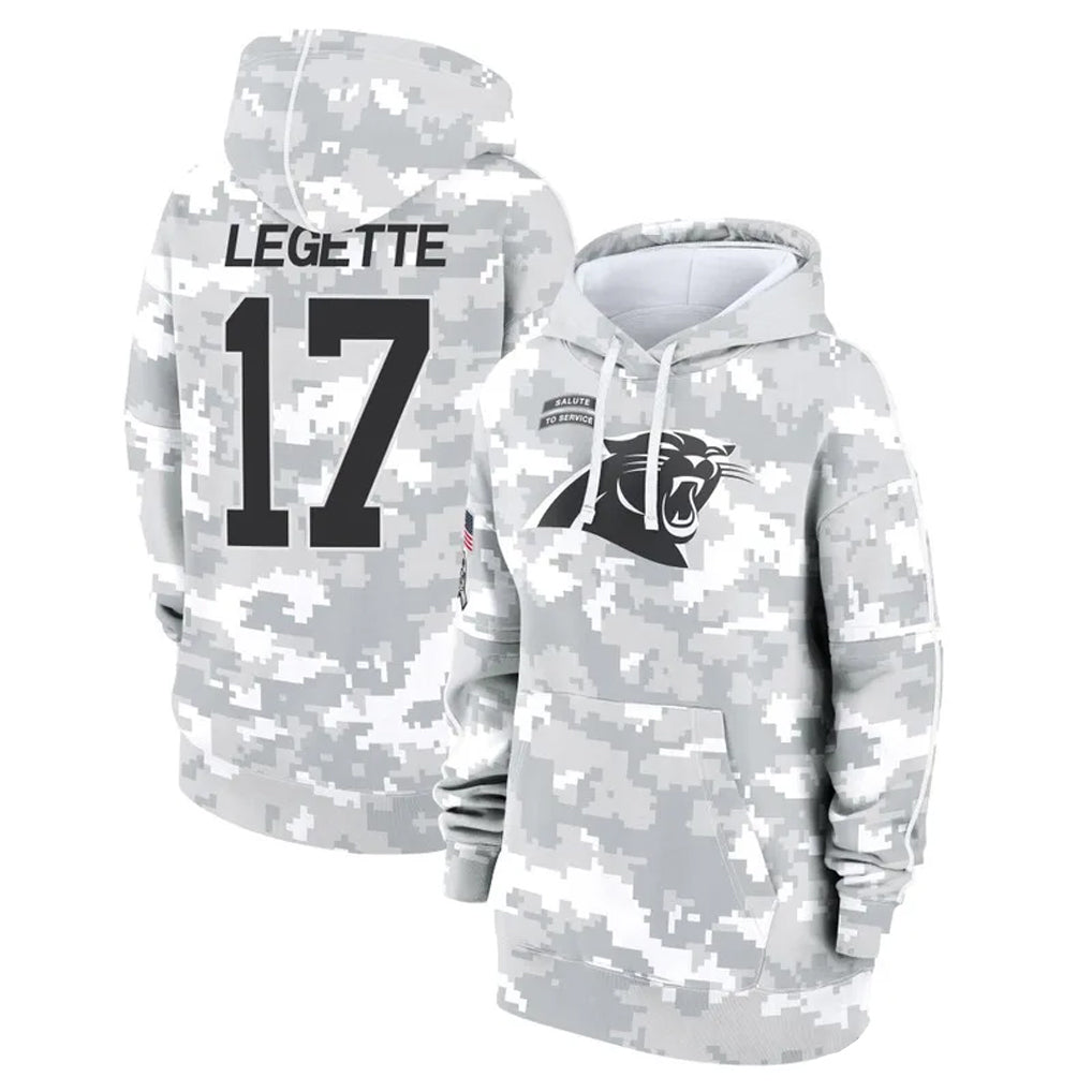 Silnrao C.Panthers #17 Xavier Legette Player Arctic Camo Salute to Service Hoodies Stitched Jerseys