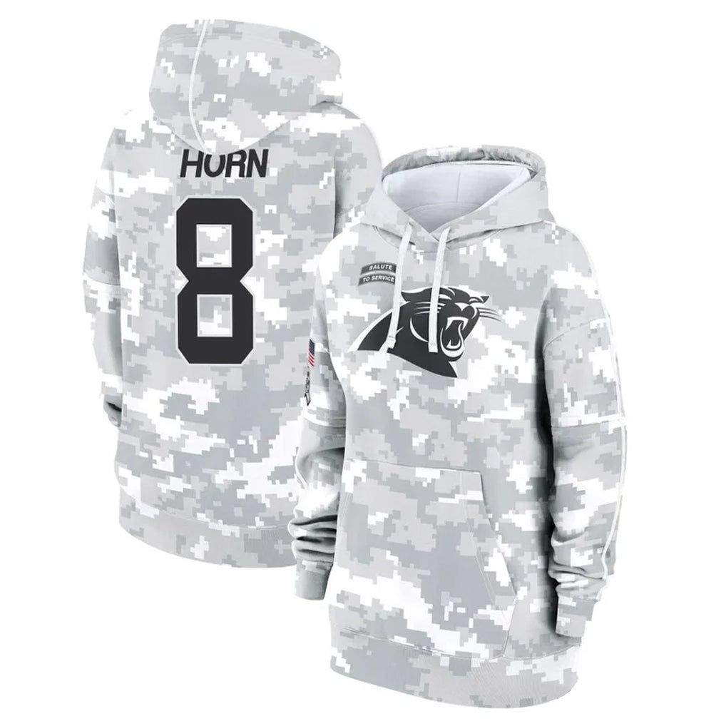 Silnrao C.Panthers #8 Jaycee Horn Player Arctic Camo Salute to Service Hoodies Stitched Jerseys