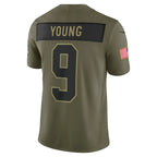 Silnrao C.Panthers #9 Bryce Young Olive 2025 Salute to Service Limited Stitched Jerseys