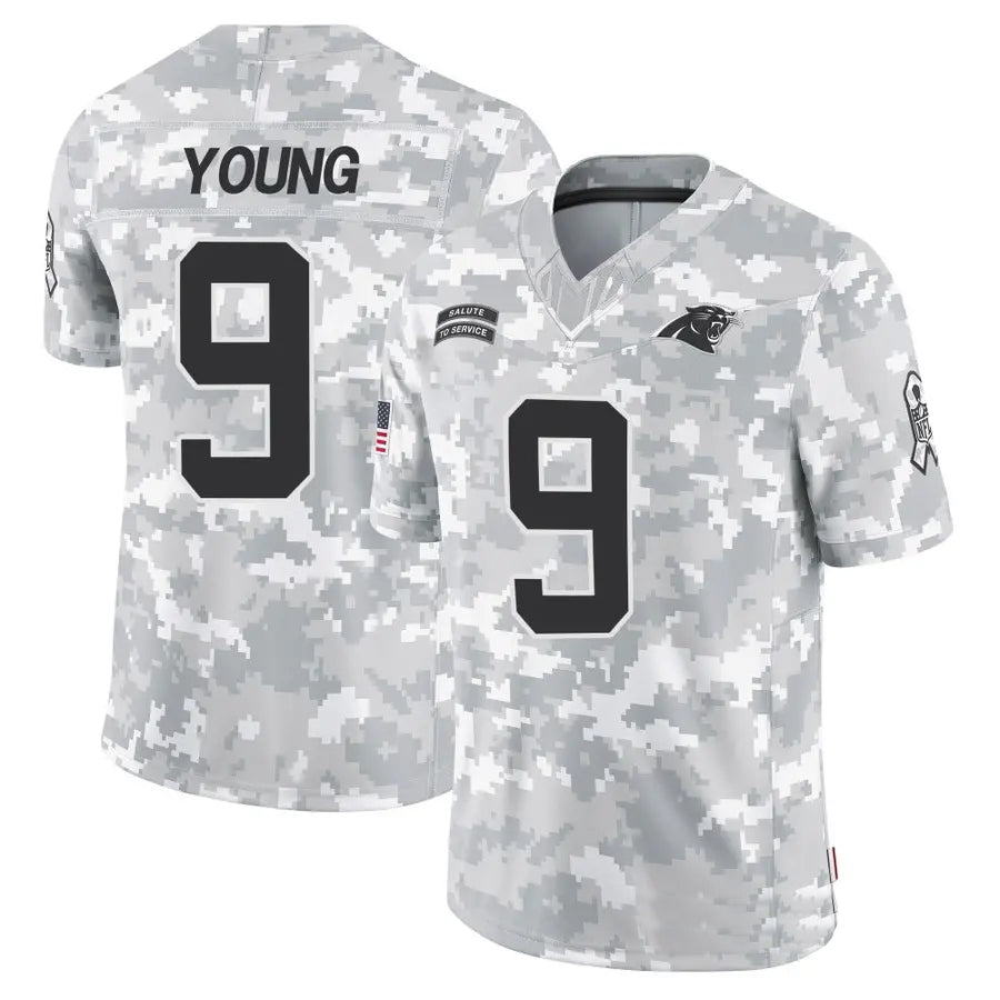 Silnrao C.Panthers #9 Bryce Young Player Arctic Camo Salute to Service Limited Stitched Jerseys