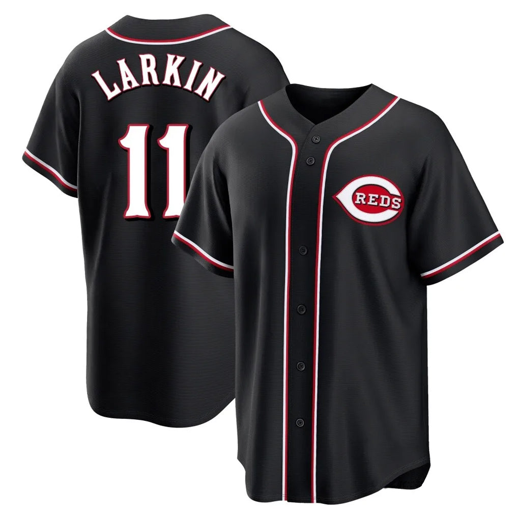 Silnrao C.Reds #11 Barry Larkin Player Black Fashion Out Home Game Stitched Jerseys