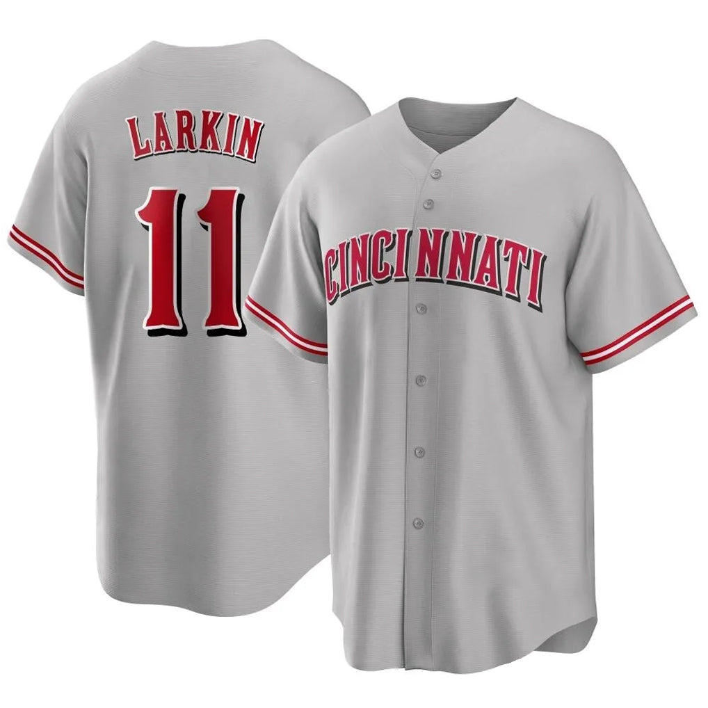 Silnrao C.Reds #11 Barry Larkin Player Gray Home Game Stitched Jerseys