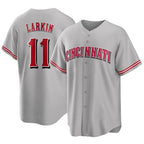 Silnrao C.Reds #11 Barry Larkin Player Gray Home Game Stitched Jerseys