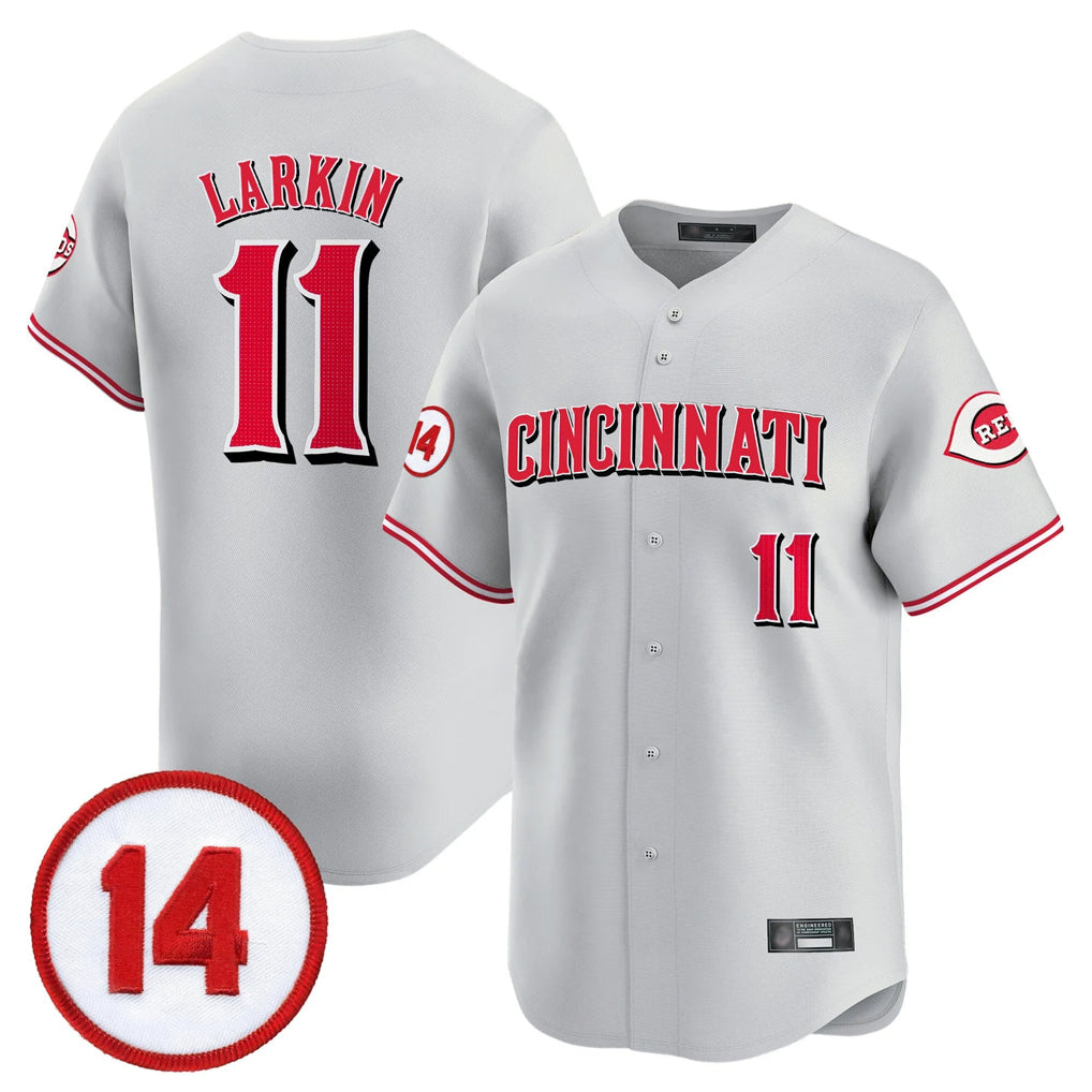 Silnrao C.Reds #11 Barry Larkin Player Gray Vapor Premier Limited Home Stitched Jerseys