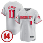 Silnrao C.Reds #11 Barry Larkin Player Gray Vapor Premier Limited Home Stitched Jerseys